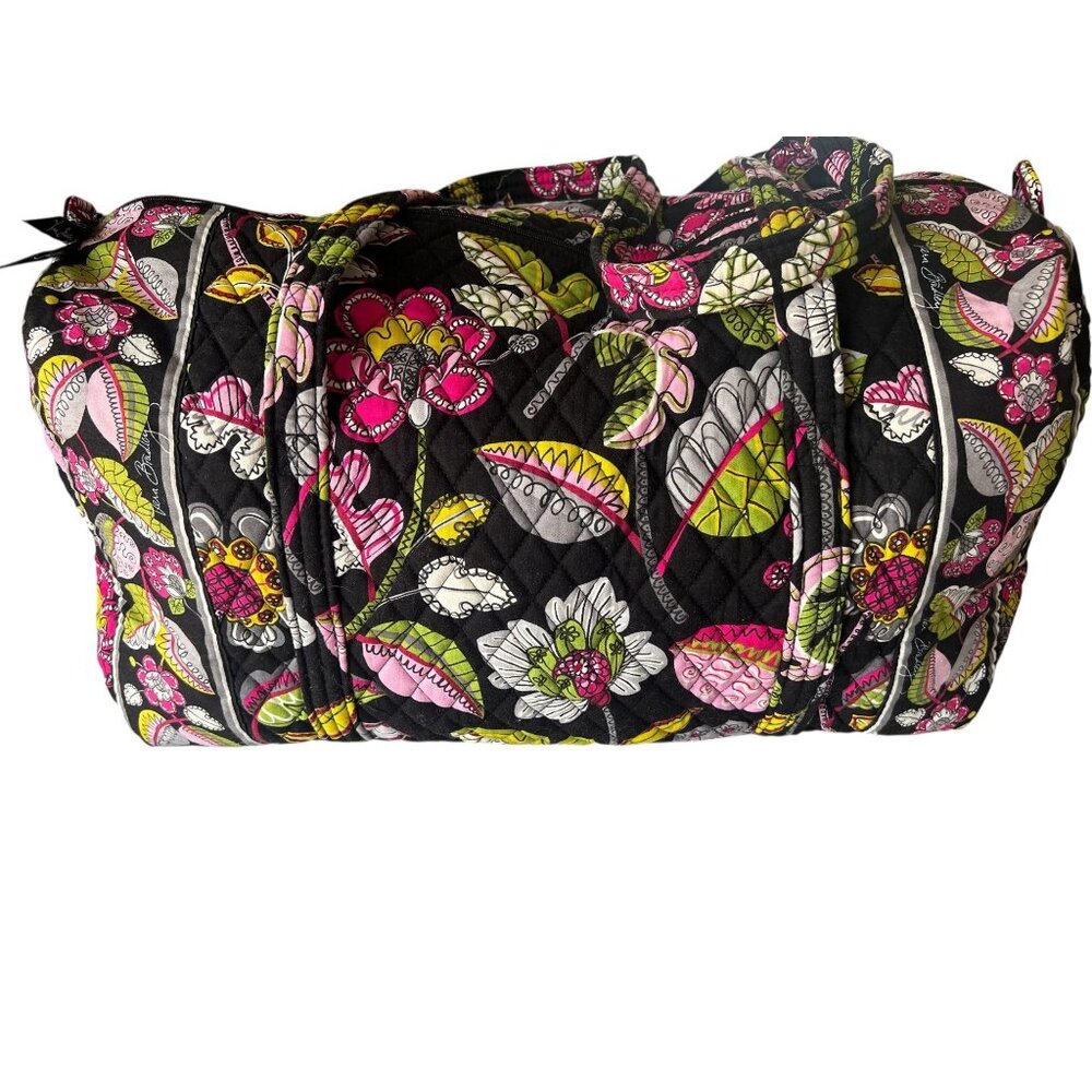 Vera Bradley Quilted Travel Tote Bag 20" Moon Blooms VGUC Black Pink Green White - Picture 7 of 16